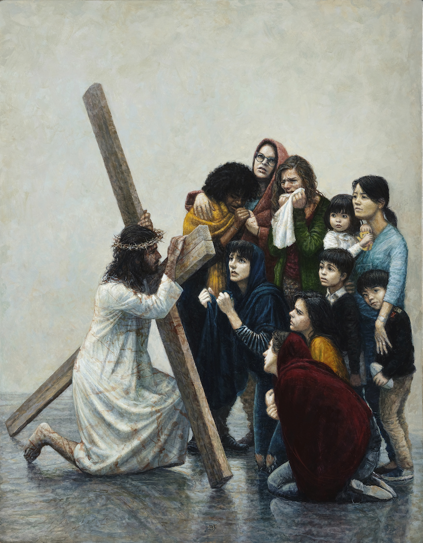 Expertise!) Vers 1840 Peinture à l'huile ancienne, icône Chemin de croix